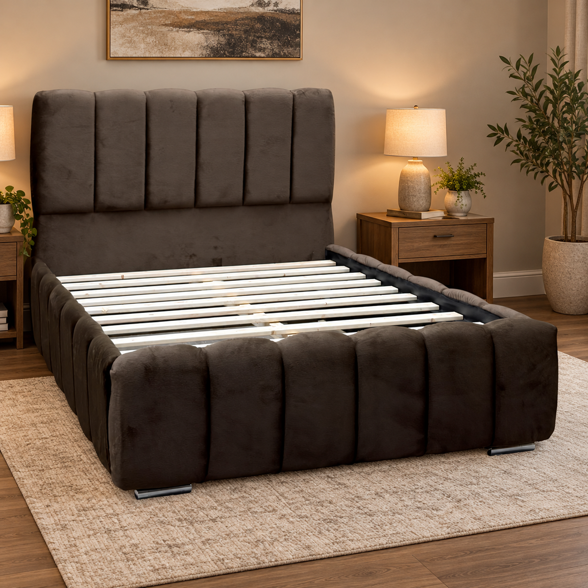 ‘Teddy’ Brown Fur Fabric Bed - Double