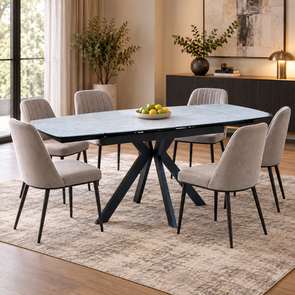 ‘Quattro’ Ash Grey Ceramic Top Extending Draw Leaf Table