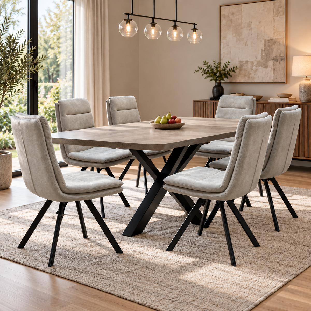Bodahl ‘Njord’ Sand Beige Fabric Set of 6 Swivel Dining Chairs