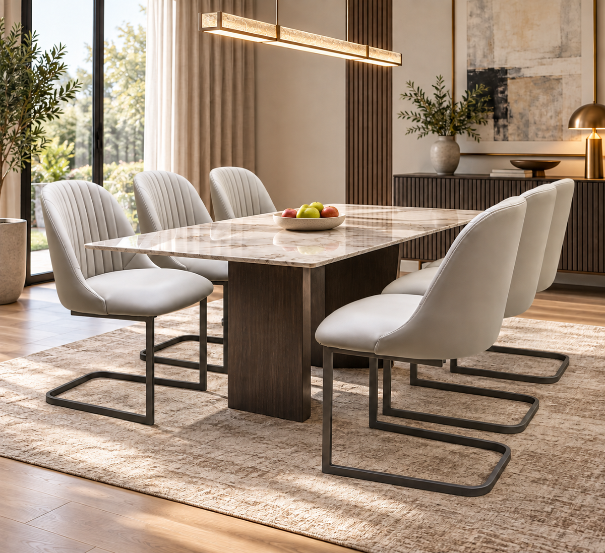 'Ivy' Taupe Faux Leather Set of 6 Cantilever Dining Chairs