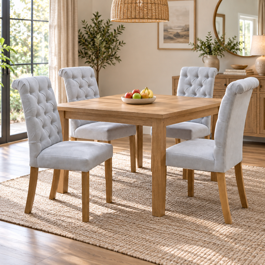 Furnitureland 'Hamilton' Light Grey Fabric Button Back Roll Back Set of 4 Dining Chairs