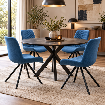 'Rocket' Mineral Blue Fabric Set of 4 Dining Chairs