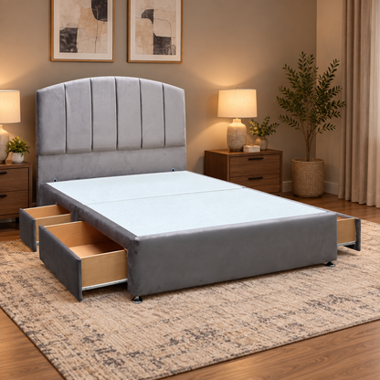 Artisan Collection ‘Bow’ Plush Mole Brown Fabric Standard Floor Standing Headboard + 4 Draw Continental Divan Base - King