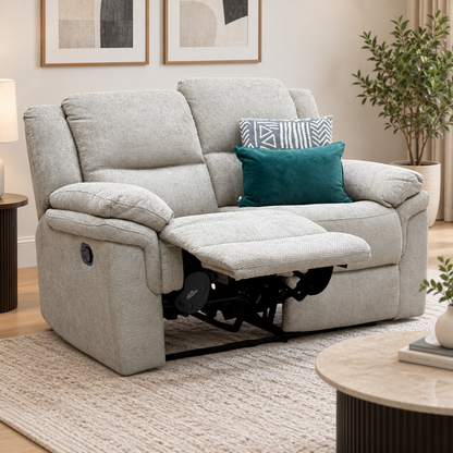 ‘Albion’ Natural Chunky Weave Fabric 2 Seater High Back Manual Recliner Sofa