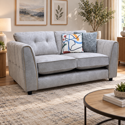 'Mariah' Dapple Silver-Tri Brass Insert Velvet Fabric 2 Seater Classic Back Sofa