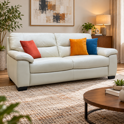 ‘Hetty’ Nc-862c Bisque Cream Leather 3 Seater Sofa