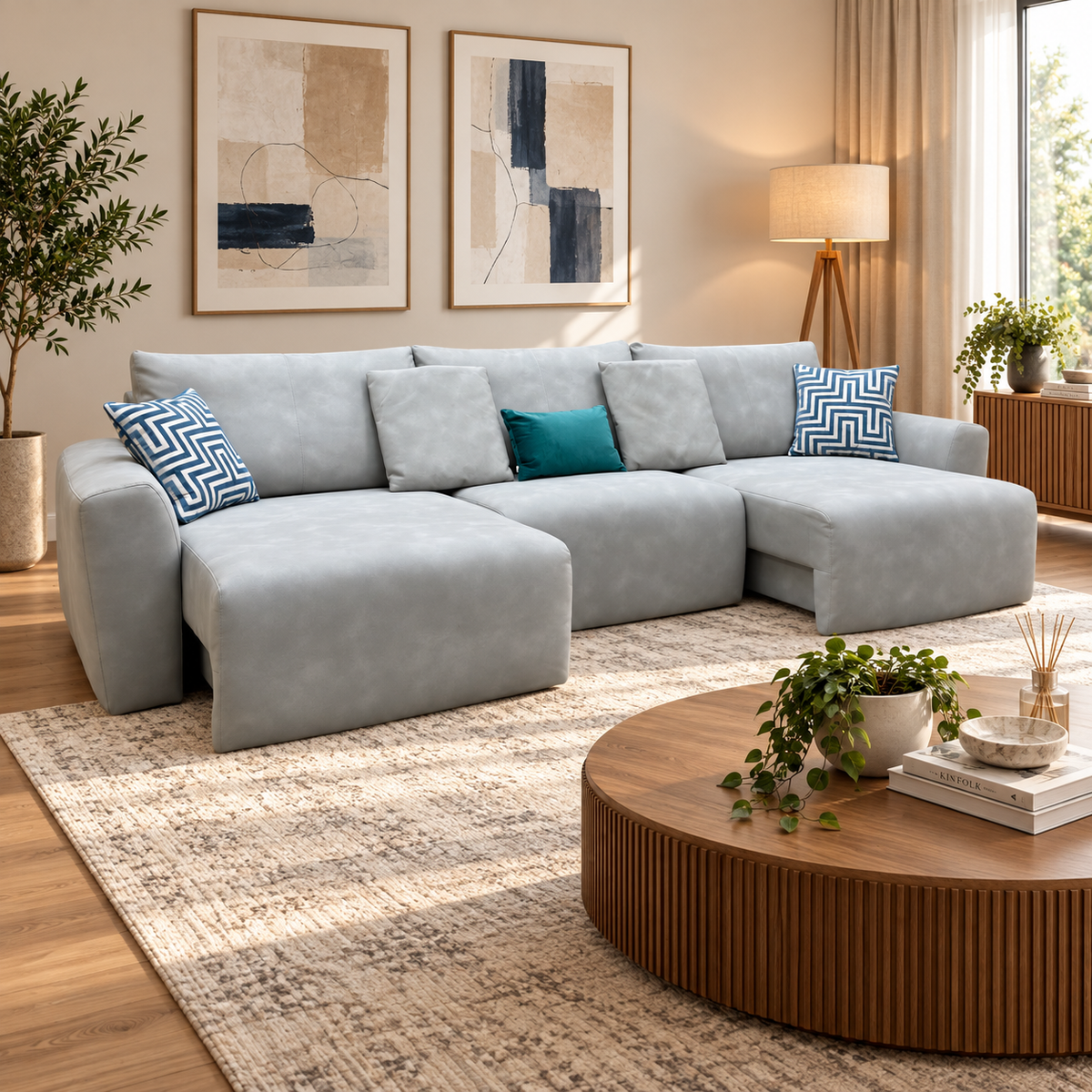 Ideal Home ‘Gemini’ Bluish Grey Suede Fabric 3 Seater Power Glider Sofa