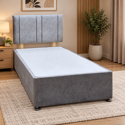 ‘Freddy’ Light Grey Velvet Divan Base + Headboard - Single