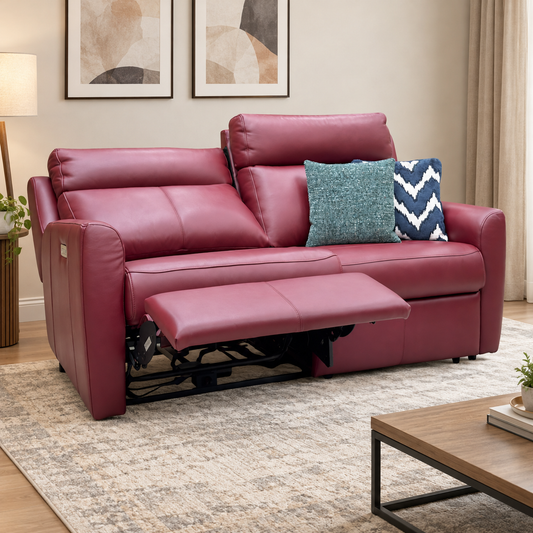 G Plan ‘Wren’ P214 Capri Claret Red Leather 2 Cushion 3 Seater Power Recliner Sofa with Power Headrests and Power Lumbar