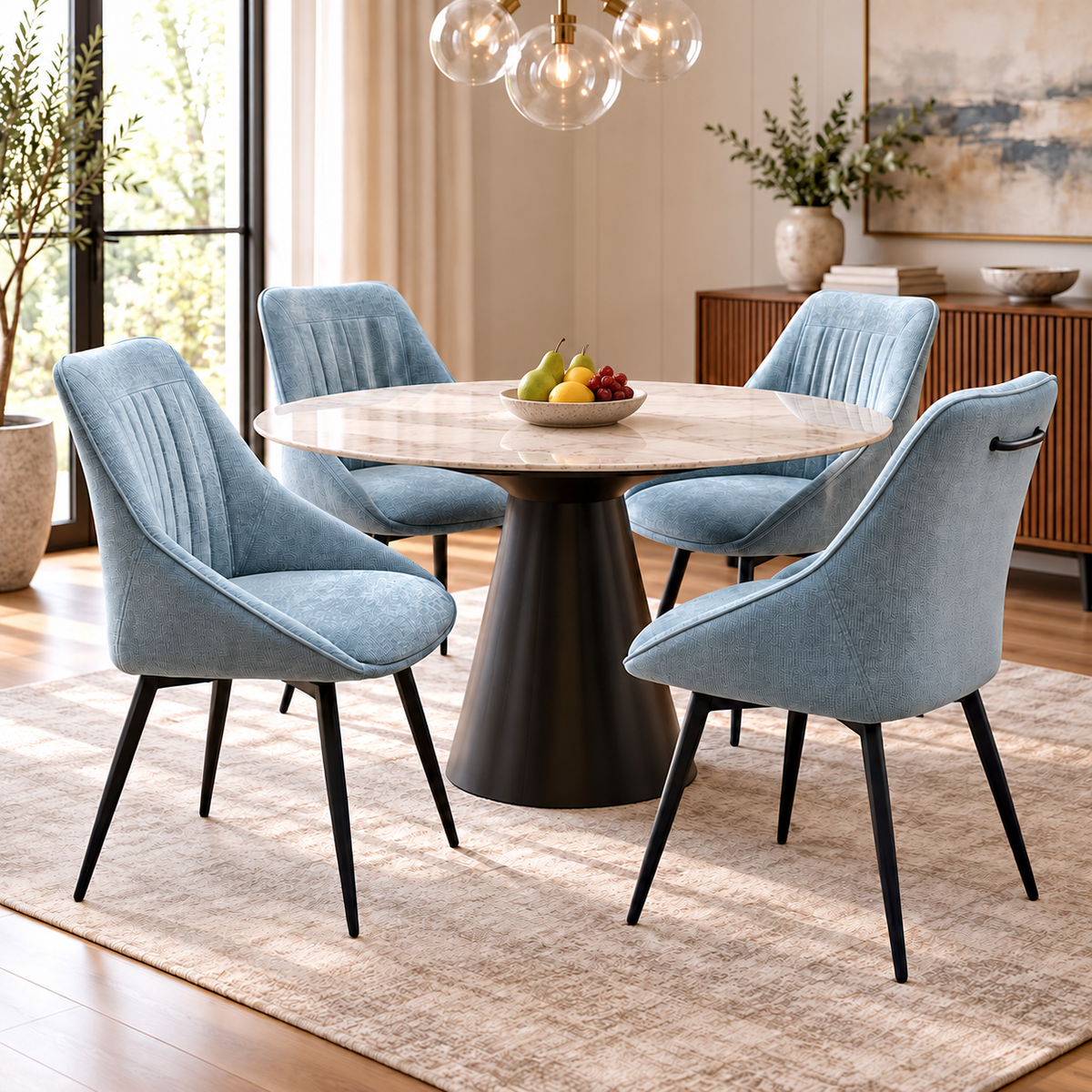'Crete' Grey Fabric Swivel Dining Chairs - Set of 4