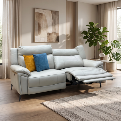 'Panache' Light Grey Cat-40:27 Leather 3 Seater Power Recliner Sofa