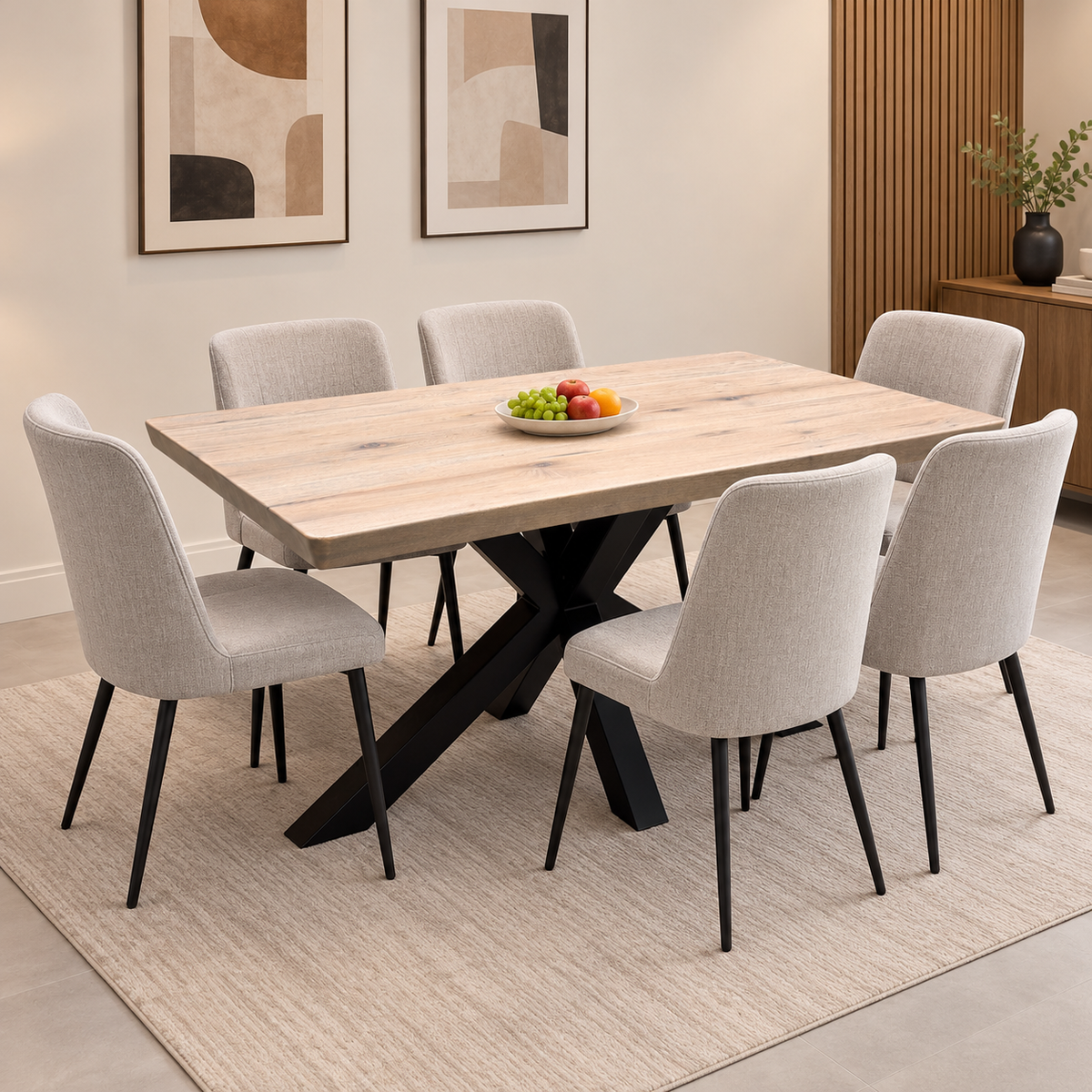 Bodahl 'Njord' 8 Vintage Grey Solid Oak 140cm Compact Soft Edge Dining Table with Metal Star Base