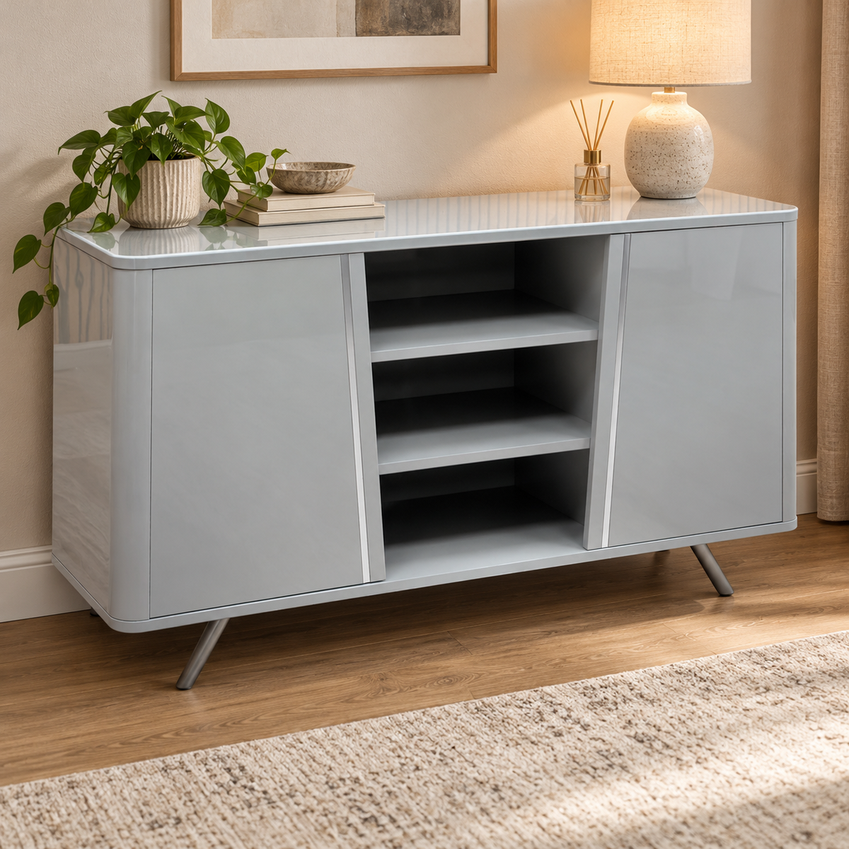 'Nadal' High Gloss Grey 2 Door Wide Sideboard