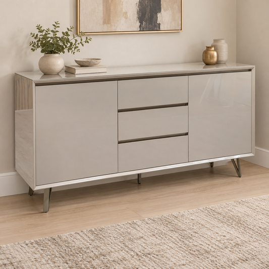 ‘Mirage’ Neutral Marble Effect Ceramic Top 2 Door 3 Drawer Sideboard