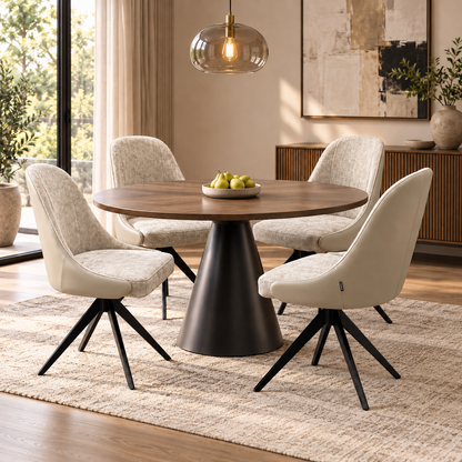 ‘Jose' Pebble Beige Fabric Set of 4 Swivel Dining Chairs