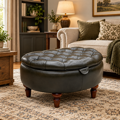 ‘Christopher’ Richmond Emerald Green Cat-200:89 Leather Half Moon Storage Stool