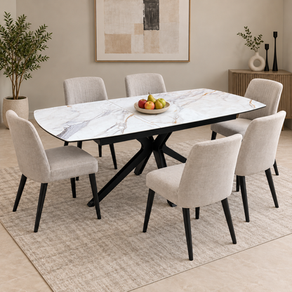 'Jose' Fiorentino Marble Ceramic Top 160cm Pop up Extending Dining Table