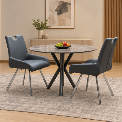 'Nadal' Grey Faux Leather Set of 2 Swivel Dining Chairs