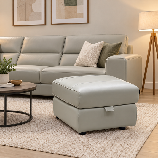‘Panache’ Lead Grey Cat-60:23 Leather Storage Footstool