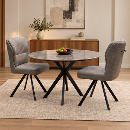 Bodahl ‘Terra’ Steel Grey Fabric Pair of Swivel Dining Chairs
