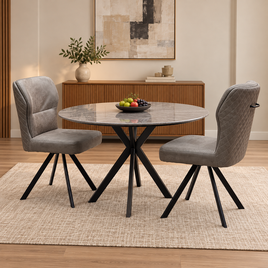 Bodahl ‘Terra’ Steel Grey Fabric Pair of Swivel Dining Chairs
