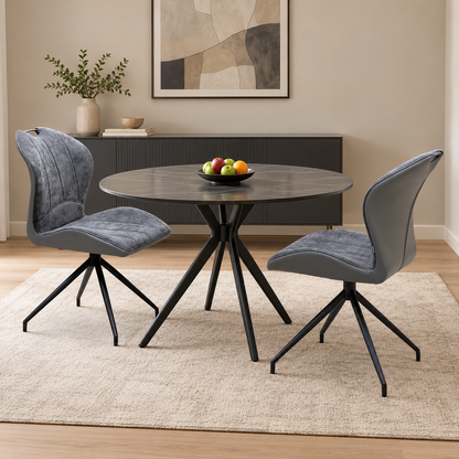 'Raul' Charcoal Grey Fabric Pair of Swivel Dining Chairs