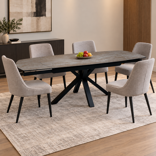 ‘Raul' Titanium Grey Ceramic Top 160cm Swivel Extending Dining Table