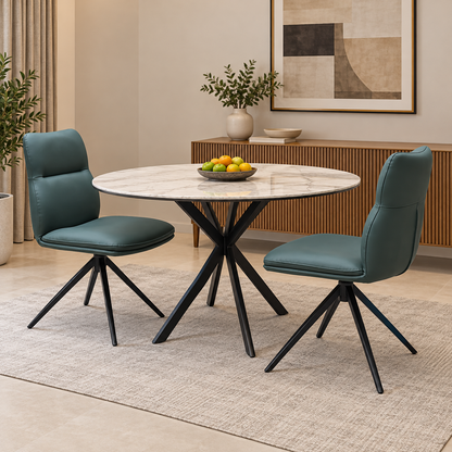 ‘Quattro' Green Faux Leather Pair of Swivel Dining Chairs