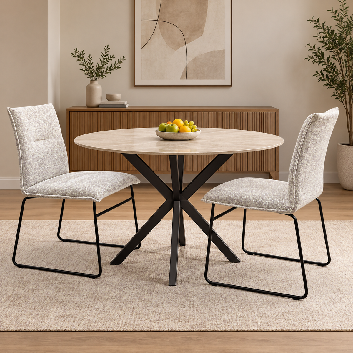 Connubia ‘Maya’ Syt-Enil Sand Beige Fabric Pair of Black Leg Dining Chairs