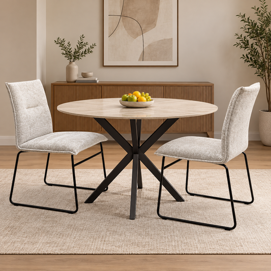 Connubia ‘Maya’ Syt-Enil Sand Beige Fabric Pair of Black Leg Dining Chairs