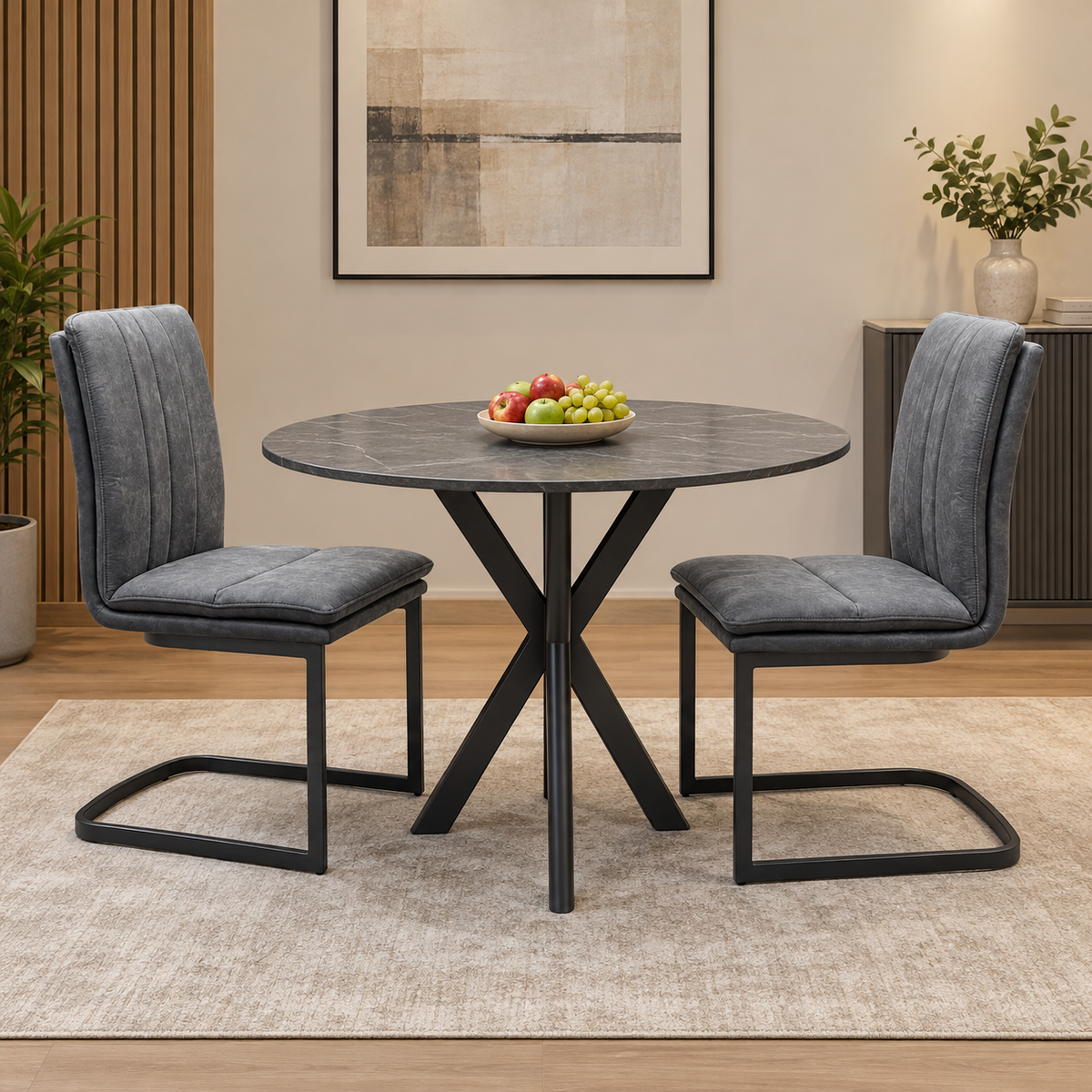 'Moon' Grey Fabric Pair of Cantilever Dining Chairs