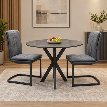 'Moon' Grey Fabric Pair of Cantilever Dining Chairs