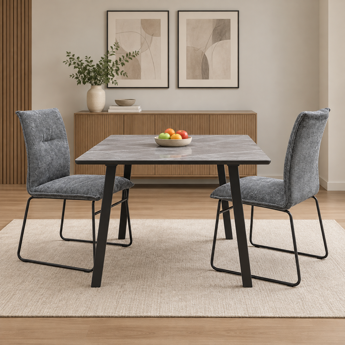 Connubia ‘Maya' Syu-Enil Taupe Fabric Pair of Lava Metal Leg Dining Chairs