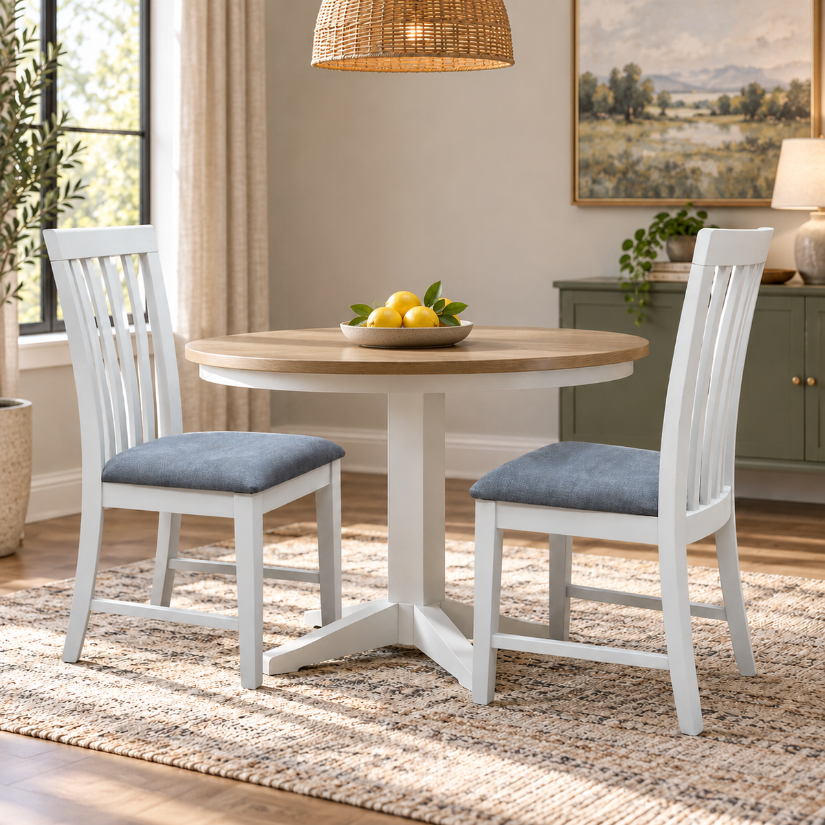 Furnitureland ‘Hamilton’ Dark Grey Fabric Upholstery Soft Grey Painted Finish Pair of Dining Chairs