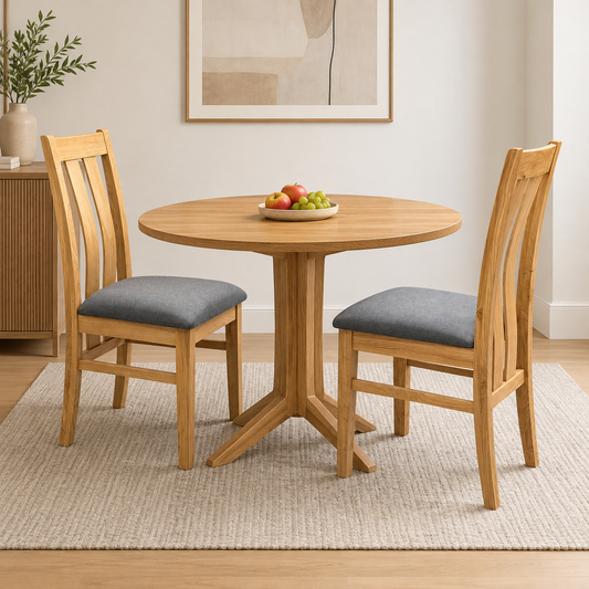 Furnitureland ‘Augusta’ Anthracite Grey Fabric Pair of Wooden Slatted Back Dining Chairs
