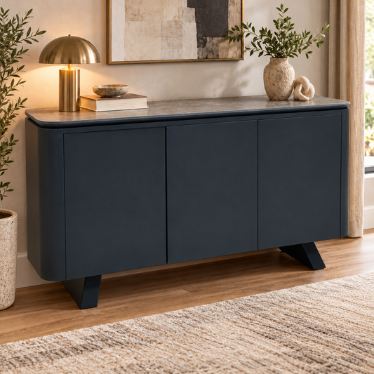 'Warrior' Grey Sintered Stone Top 3 Door Sideboard