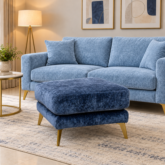 'Eclipse' Fab-Crn-R101 Ink Blue Br Chenille Fabric Footstool
