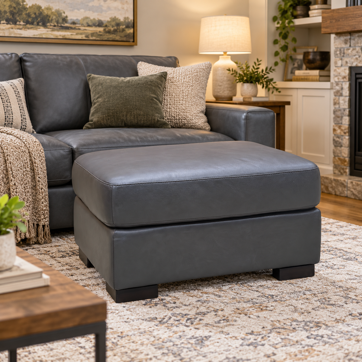 Marinelli 'Viali' Grey Leather Footstool