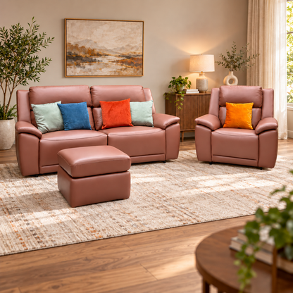‘Utah’ Tan Brown Leather 3 Seater Power Recliner Sofa with Power Headrests and Power Lumbar + Power Chair + Storage Footstool