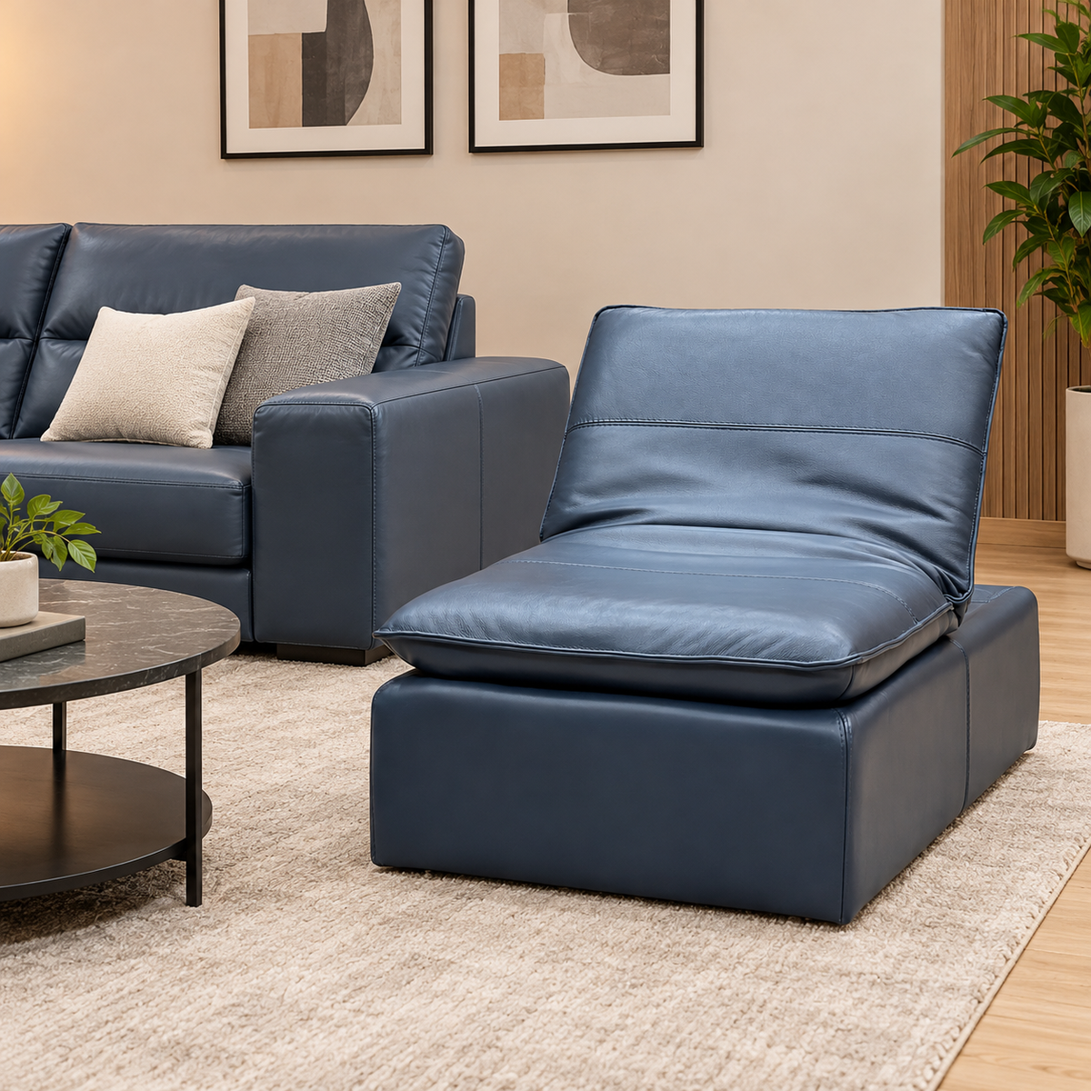 World of Leather 'Starlight Express' Bv-313e Ocean Blue Leather Storage Chair Footstool