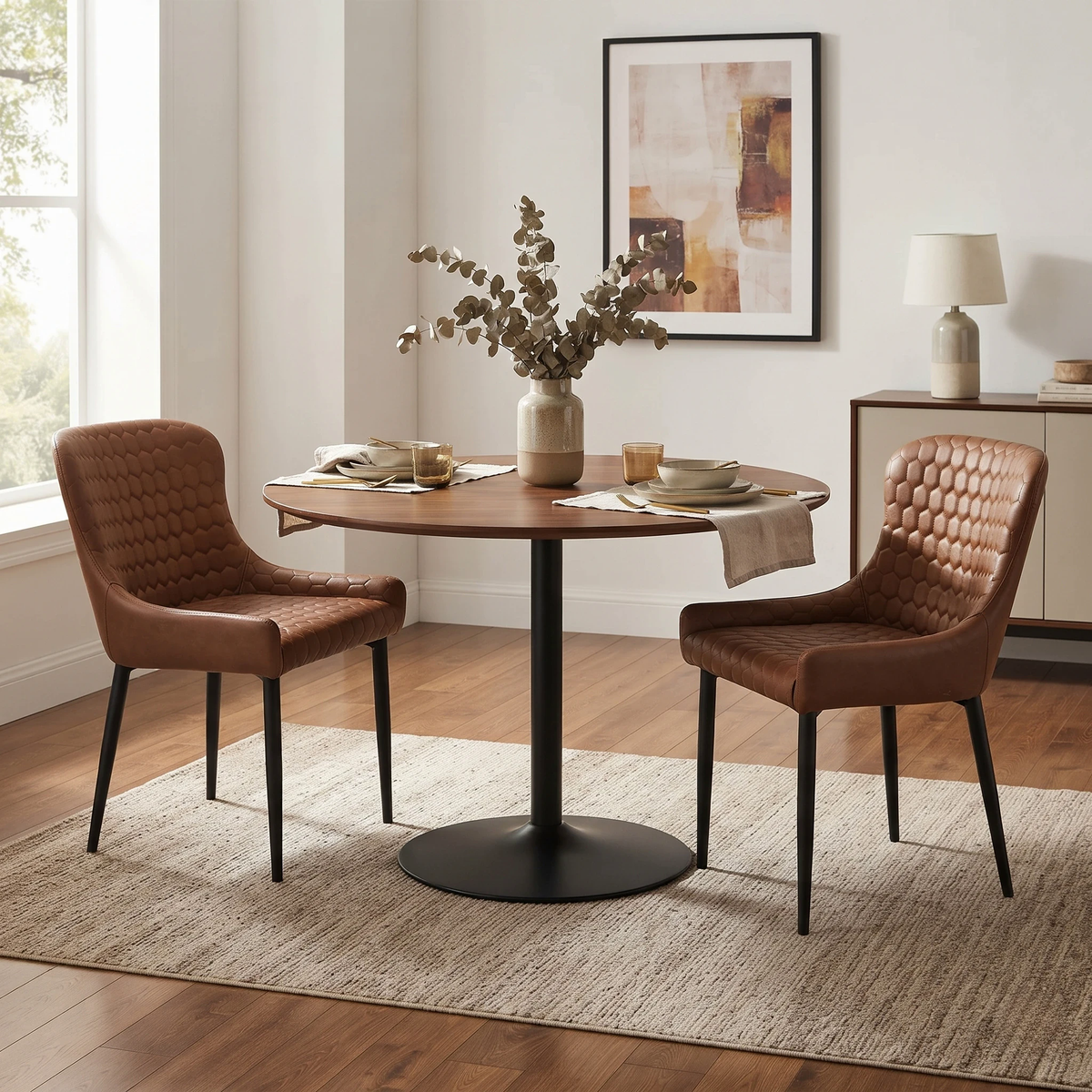 'Osaka' Tan Brown Faux Leather Fixed Dining Chairs - Set of 2