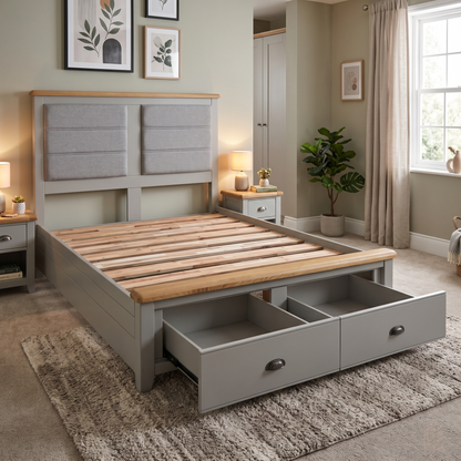 ‘Hartley’ Soft Grey Painted Finish 2 Drawer Bed Frame - King