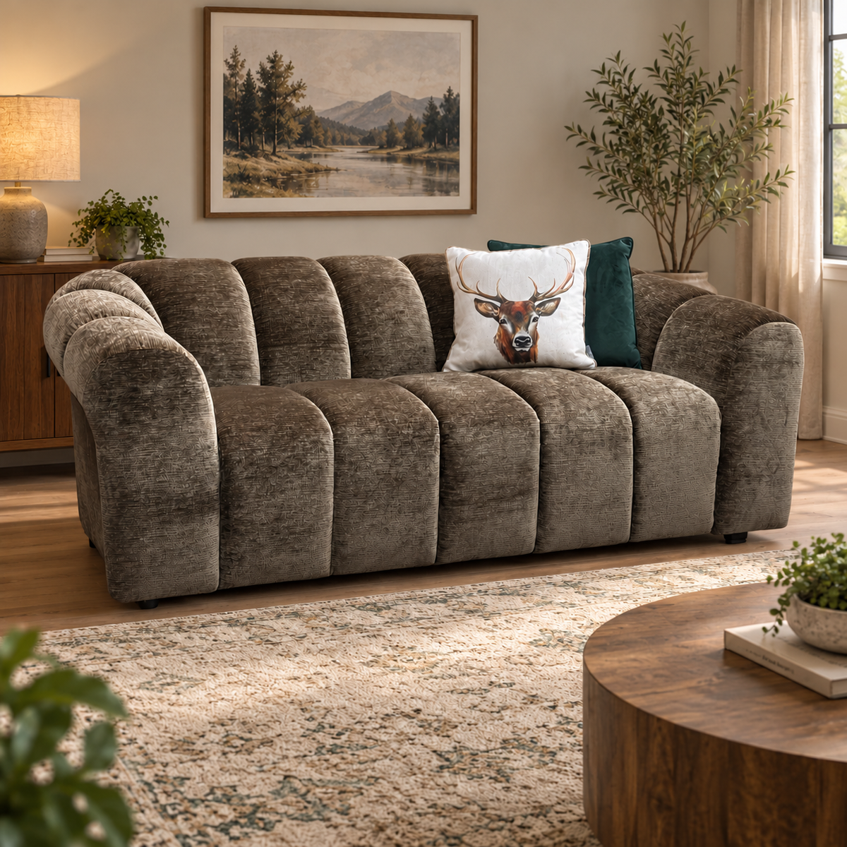 ‘Rhianna’ Aston Chocolate Brown Linen Fabric Large 2 Seater Sofa