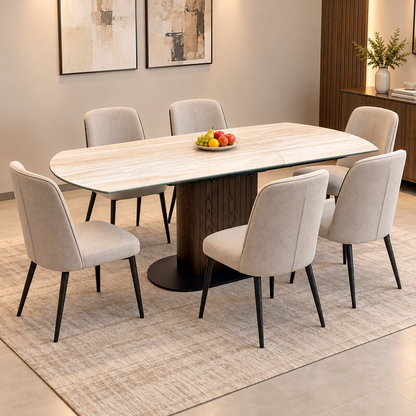 ‘Tiber' Travertine Ceramic Top Swivel Extending Dining Table