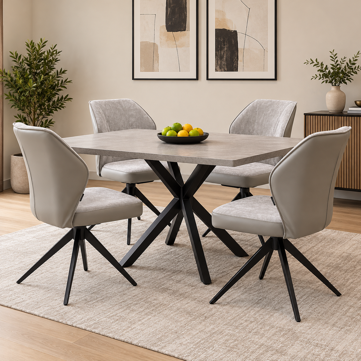 ‘Julio’ Bc2 Cream Fabric Set of 4 Swivel dining Chairs
