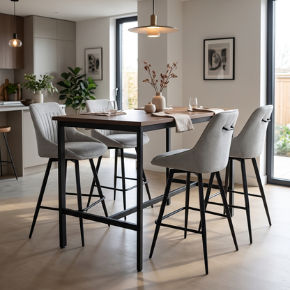 'Crete' Light Grey Fabric Set of 4 Swivel Bar Stools