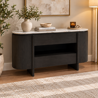‘Camino’ White Refined Marble and Ceramic Top 2 Door 2 Drawer Sideboard