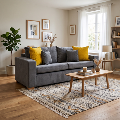 'Valencia' Grey Fabric 3 Seater Sofa