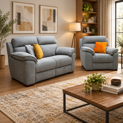 'Sander' Grey Fabric 2 Seater Sofa + Chair