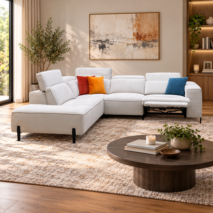‘San Antonio’ Light Grey Fabric Left Hand Facing Power Recliner Corner Group
